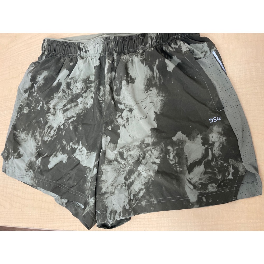 DSG Mens Running Shorts Large Grey Marble Tie Dye 5 Inch Inseam Lined Pockets